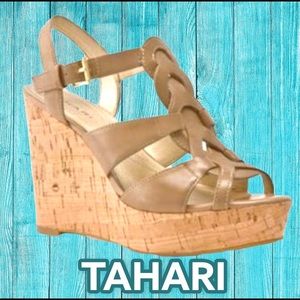 Tahari Stasha beige wedges - sandals, BNWOT, size 8.